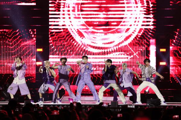 Boy group NCT Dream takes the stage at a K-pop concert for the 2023 World Scout Jamboree held at Seoul World Cup Stadium in western Seoul on Friday. (Ministry of Culture, Sports and Tourism)