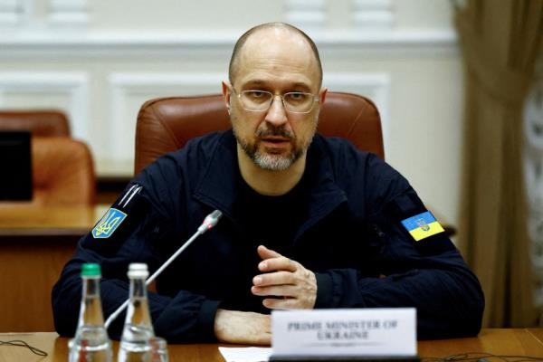FILE PHOTO: FILE PHOTO: Ukrainian Prime Minister Denys Shmyhal speaks as he meets Irish Prime Minister Leo Varadkar,